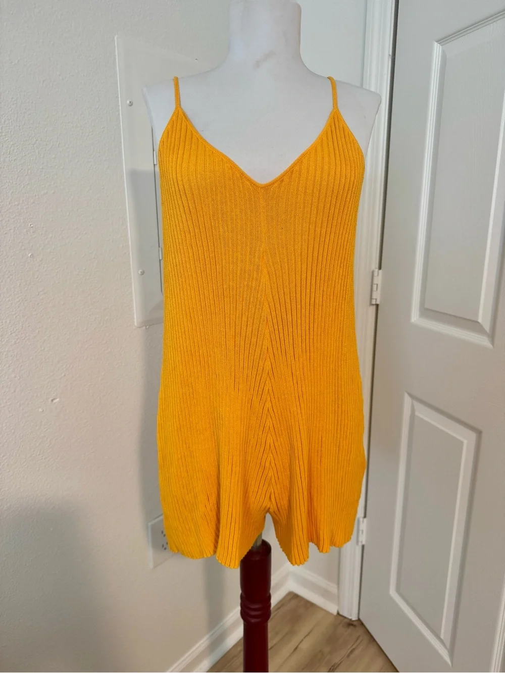 FP Beach Nola Sweater Romper | Orange Ribbed Knit Cover-Up | XS